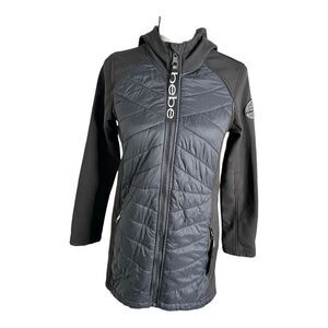 Bebe Sport Women's Quilted‎ Puffer Black Fleece Jacket 74299 Size Small